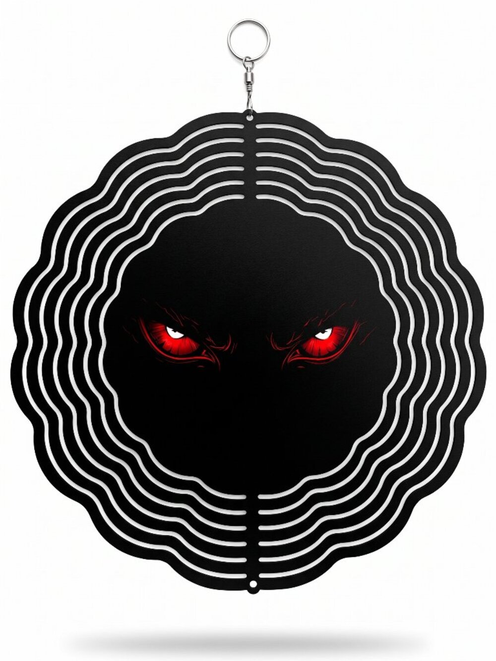 10" Fiery Red Eyes Kinetic Wind Spinner - Black Metal Hanging Yard Decor